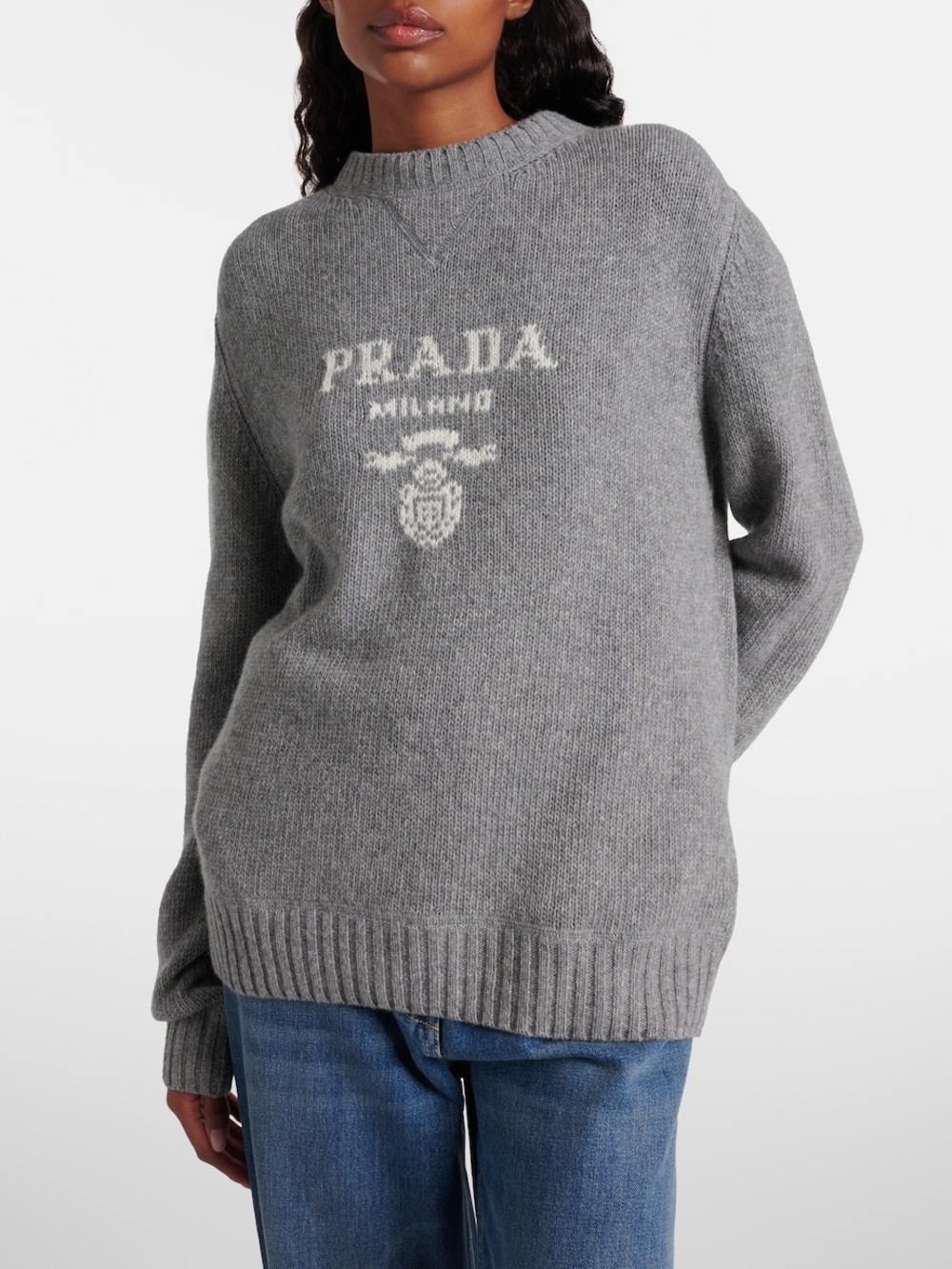 Prada DUPE Gray Crewneck Logo Sweater